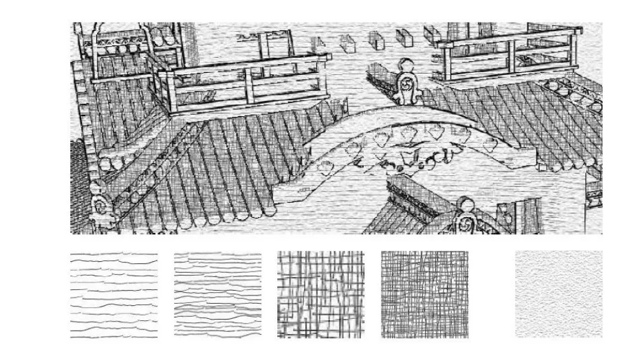 Figure 10 使用纹理调色板（paletteof textures）、纸纹理，以及轮廓边缘绘制生成的一幅图像。
